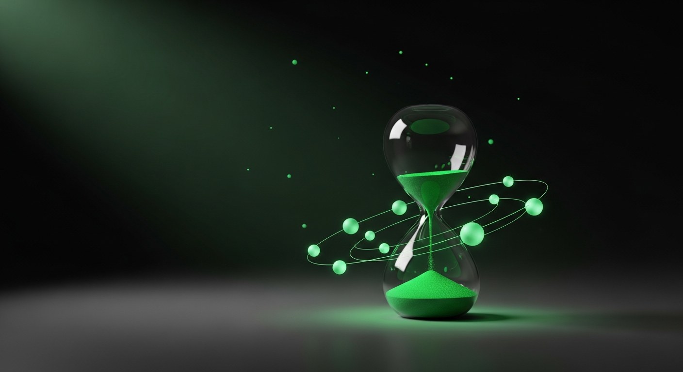 Editorial hourglass illustration showing zero budget marketing channels compounding over time