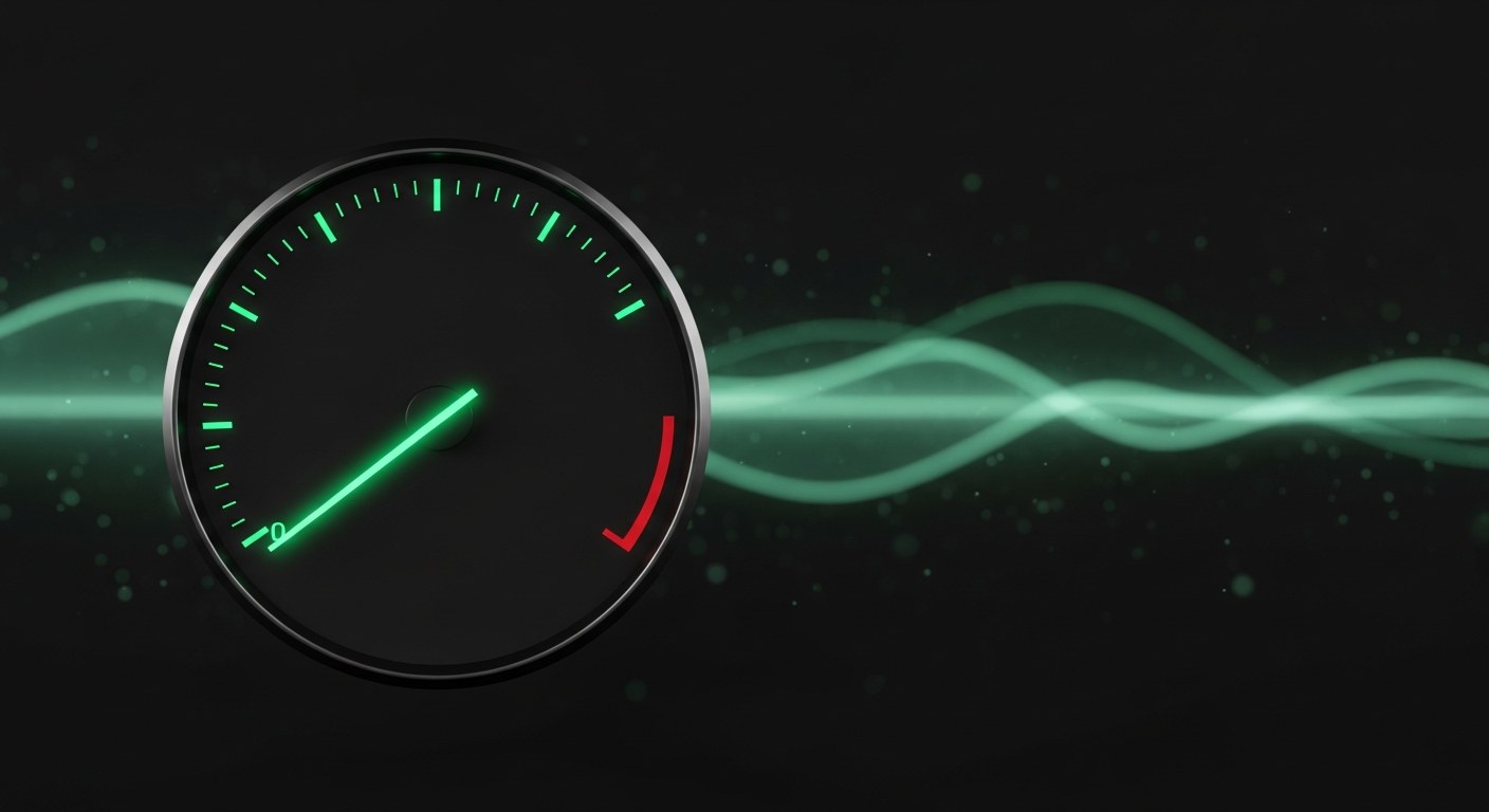 Abstract speedometer with green needle representing Core Web Vitals and page speed performance